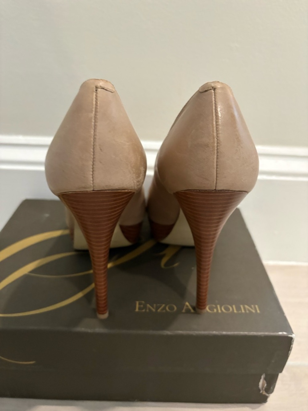 Enzo Angiolini Nude Peep Toe Platform Heels Size 8.5M Classic Pumps - Picture 5 of 9